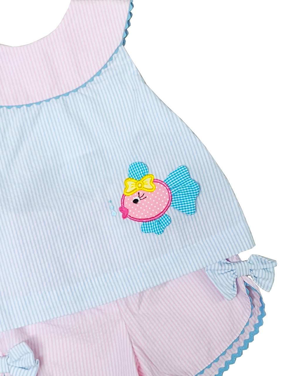 Girl's Pink and Blue "Fish" Applique Short Set - Little Threads Inc. Children's Clothing