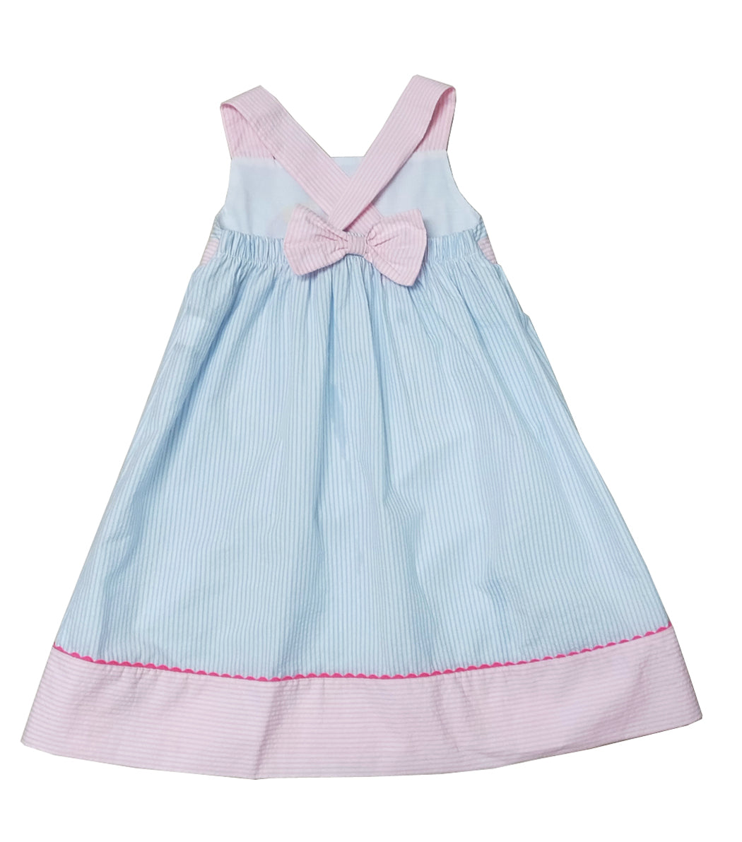 Girl's Pink and Blue Striped Fish Applique Sundress - Little Threads Inc. Children's Clothing