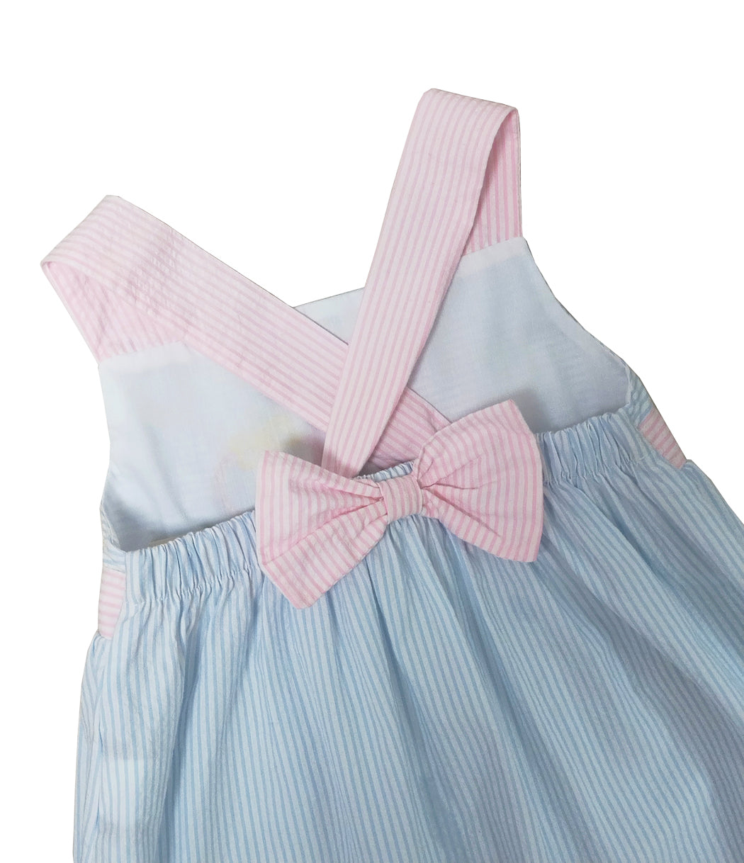 Girl's Pink and Blue Striped Fish Applique Sundress - Little Threads Inc. Children's Clothing
