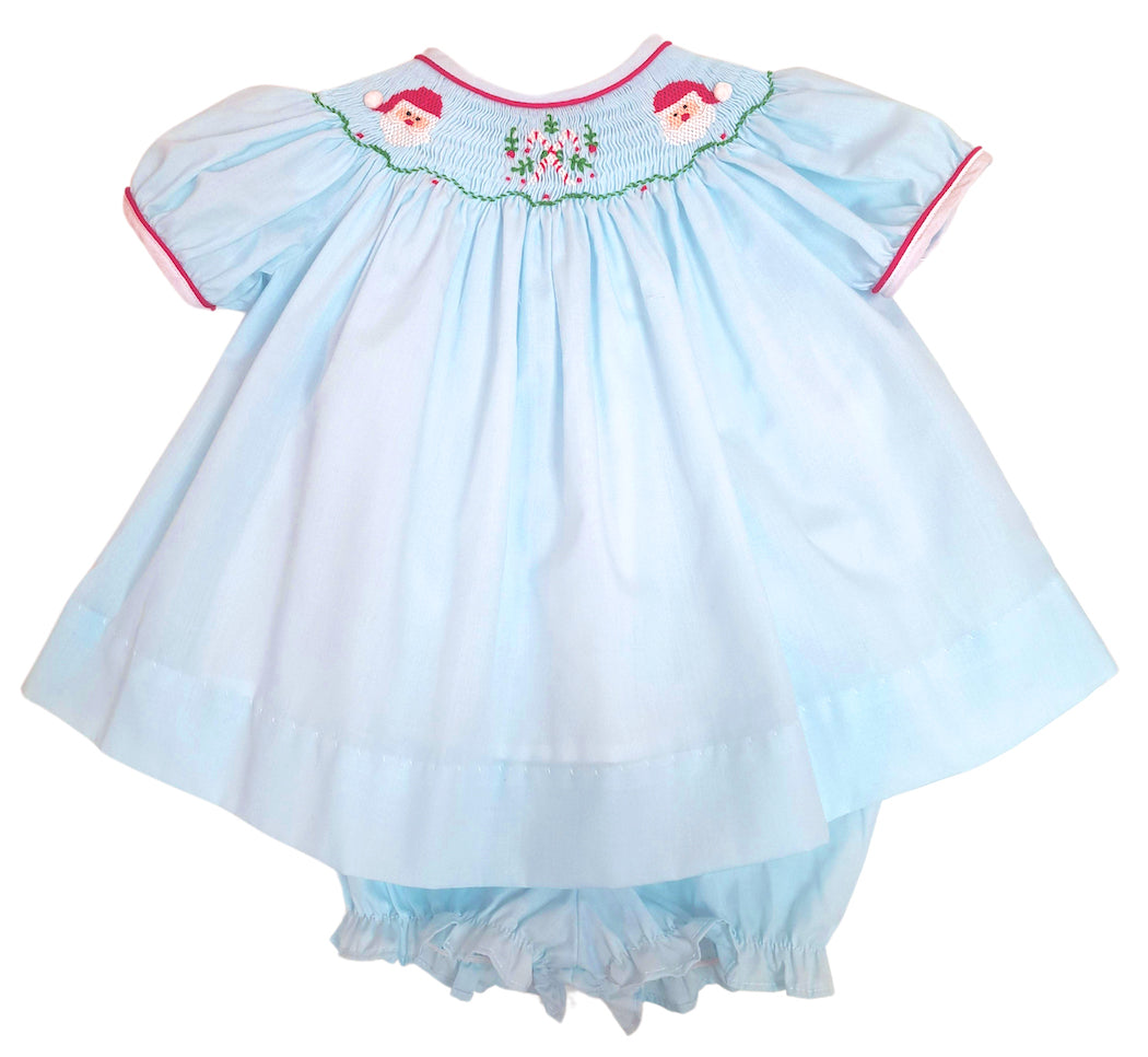 Hand Smocked girls blue bishop Santa Claus Collection