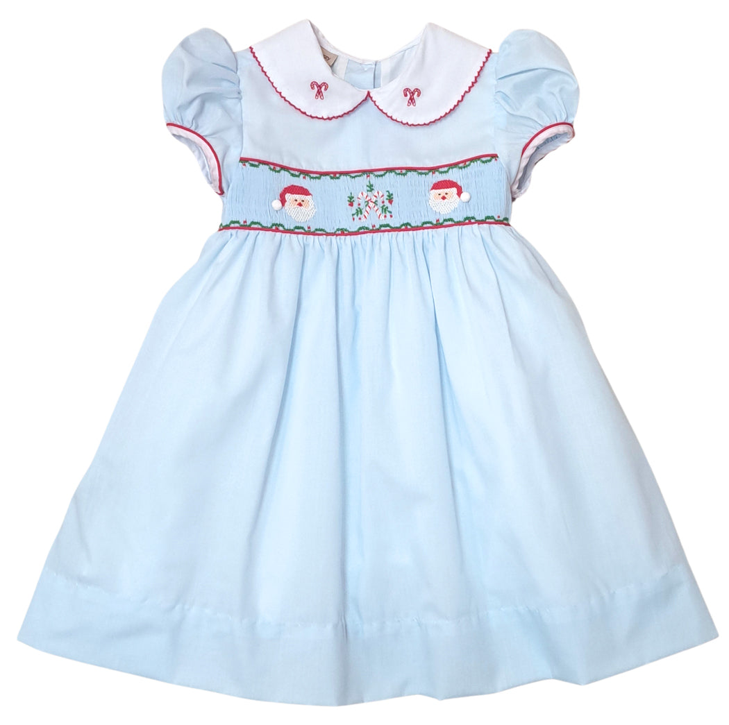 Hand Smocked girls blue dress Santa Claus Collection - Little Threads Inc. Children's Clothing
