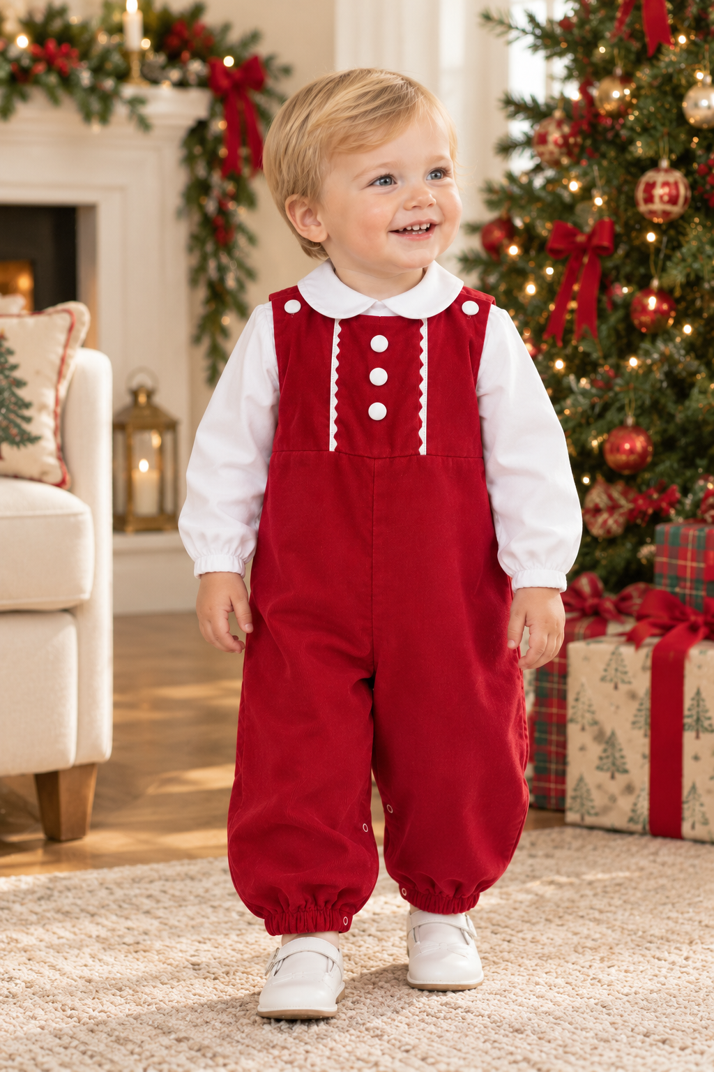 Boys Red Corduroy Overall Set - Little Threads Inc. Children's Clothing
