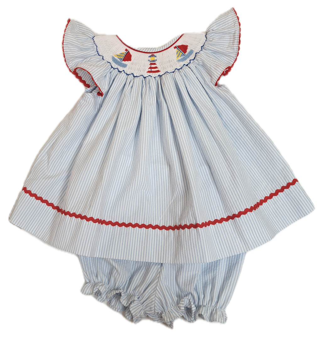 Girl's Hand Smocked "Sailboat" Bishop - Little Threads Inc. Children's Clothing