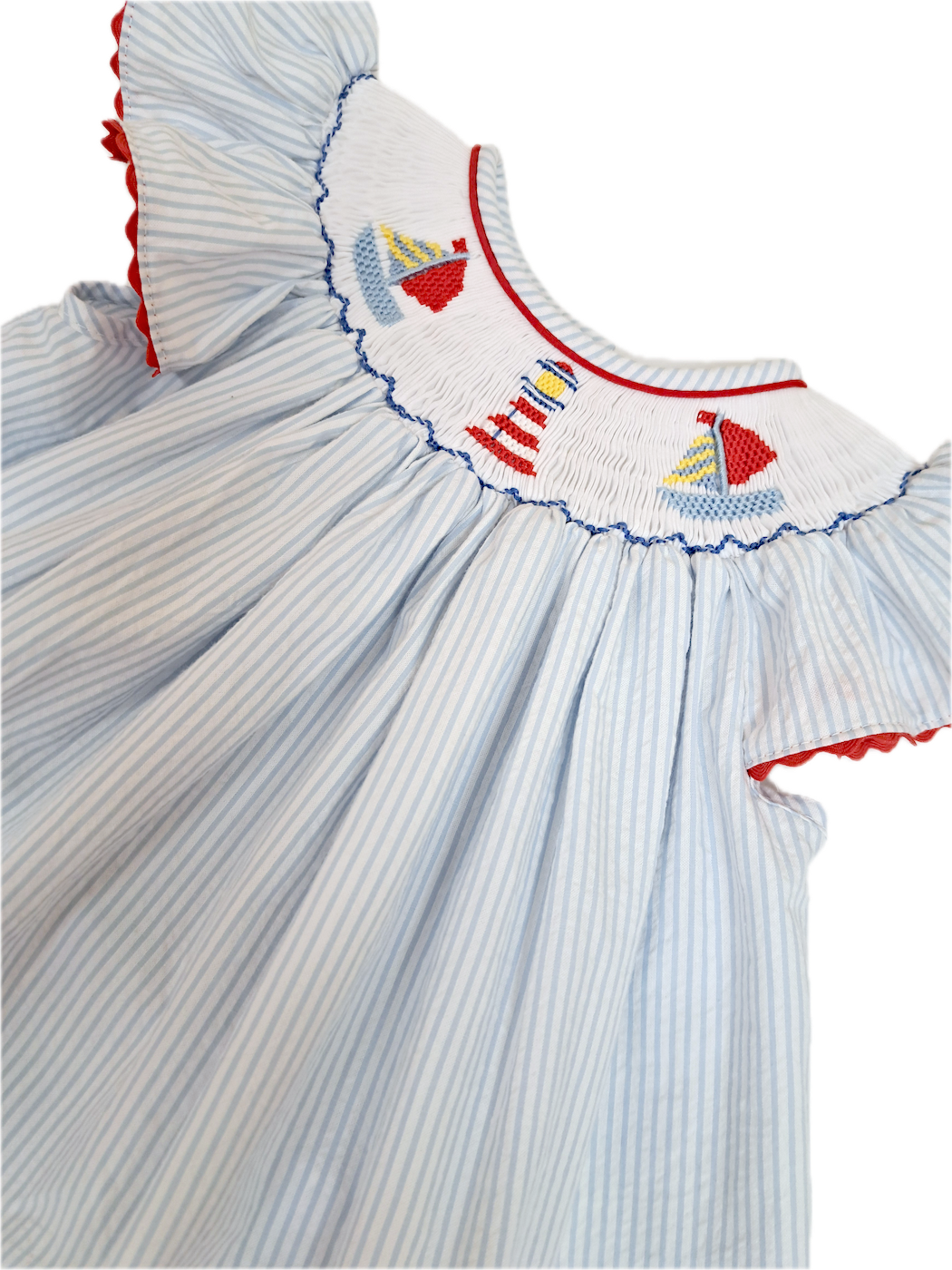 Girl's Hand Smocked "Sailboat" Bishop - Little Threads Inc. Children's Clothing