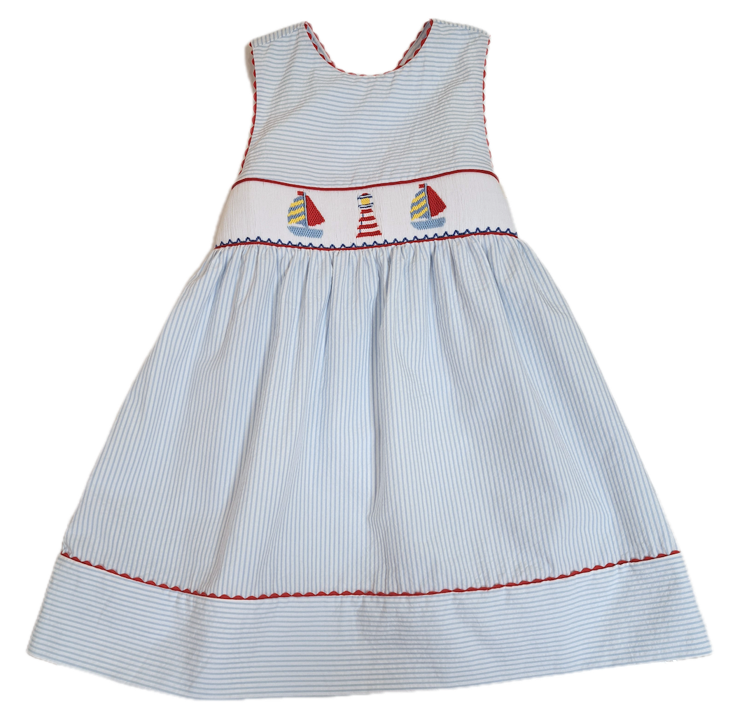 Girl's Hand Smocked Sailboat Dress - Little Threads Inc. Children's Clothing