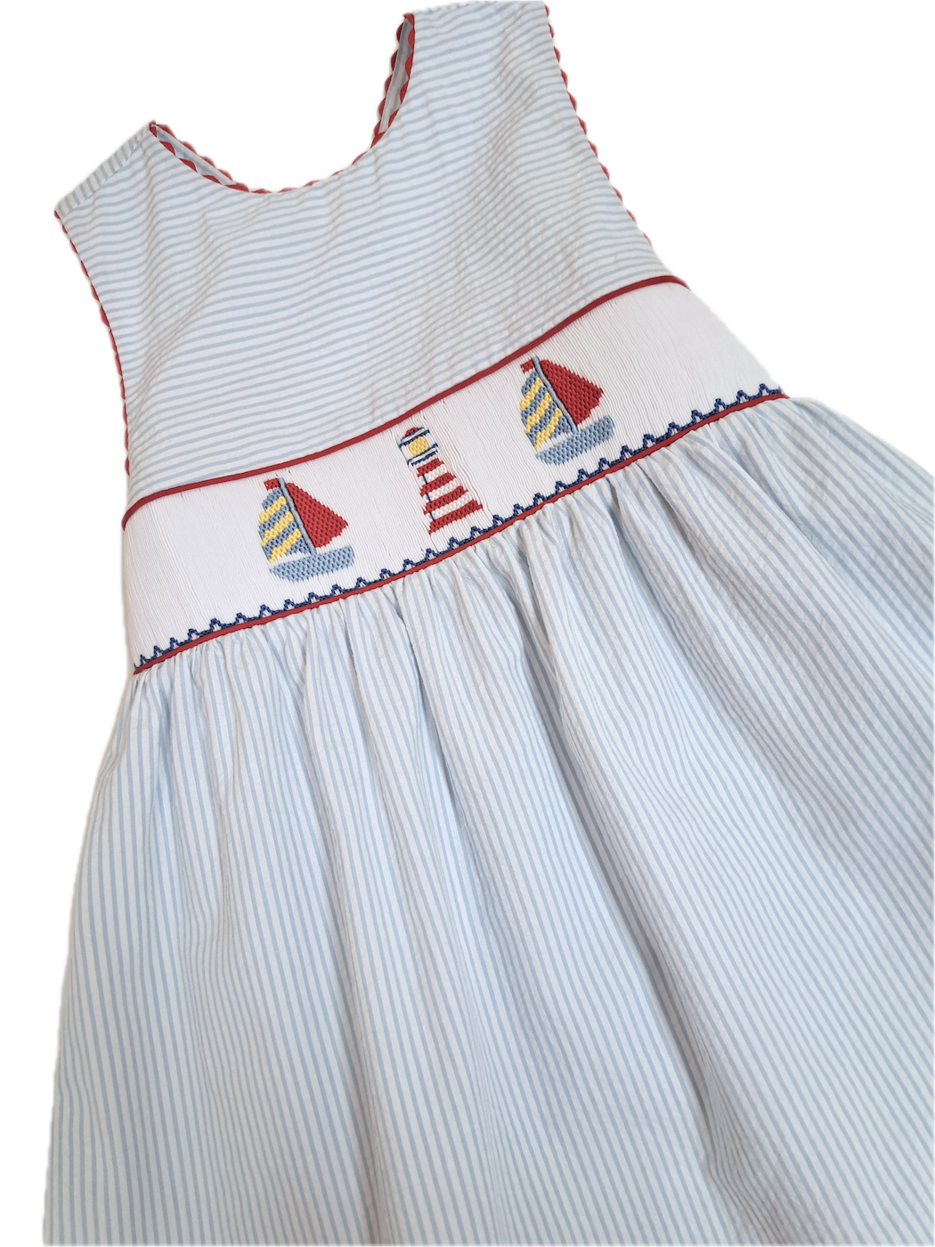 Girl's Hand Smocked Sailboat Dress - Little Threads Inc. Children's Clothing