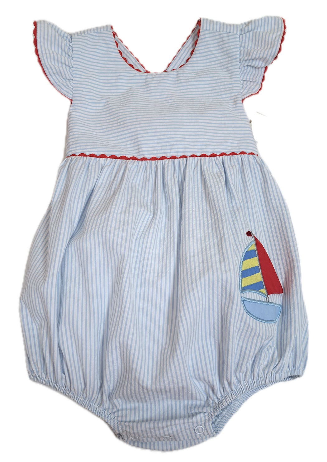 Girl's "Sailboat" Applique Romper - Little Threads Inc. Children's Clothing