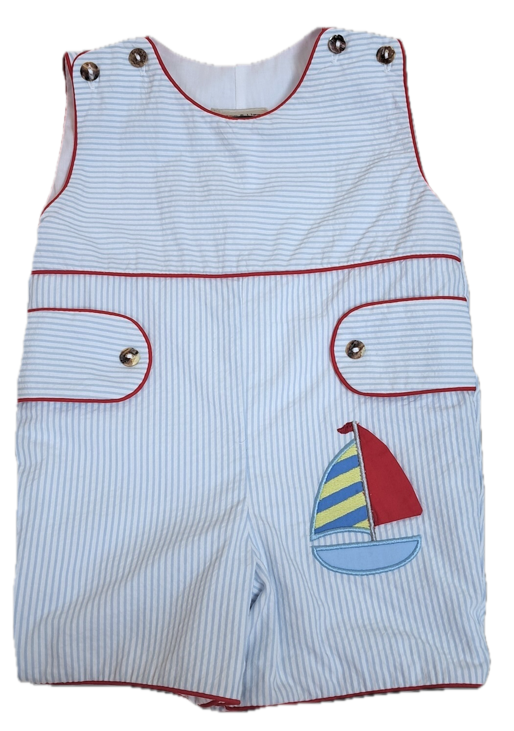 Boy's Sailboat Applique Overall - Little Threads Inc. Children's Clothing