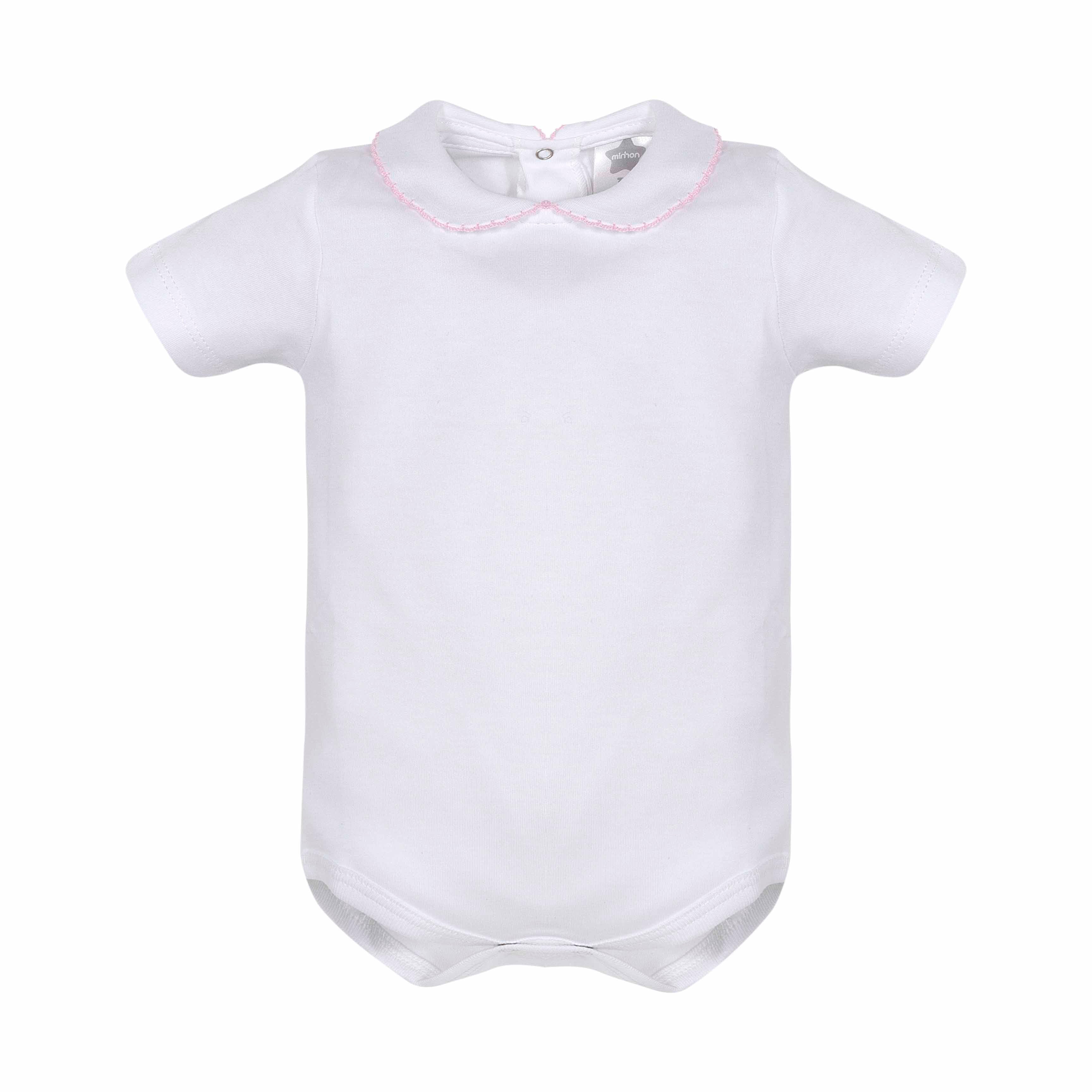 White Cotton Baby body suit with pink trim - Little Threads Inc. Children's Clothing
