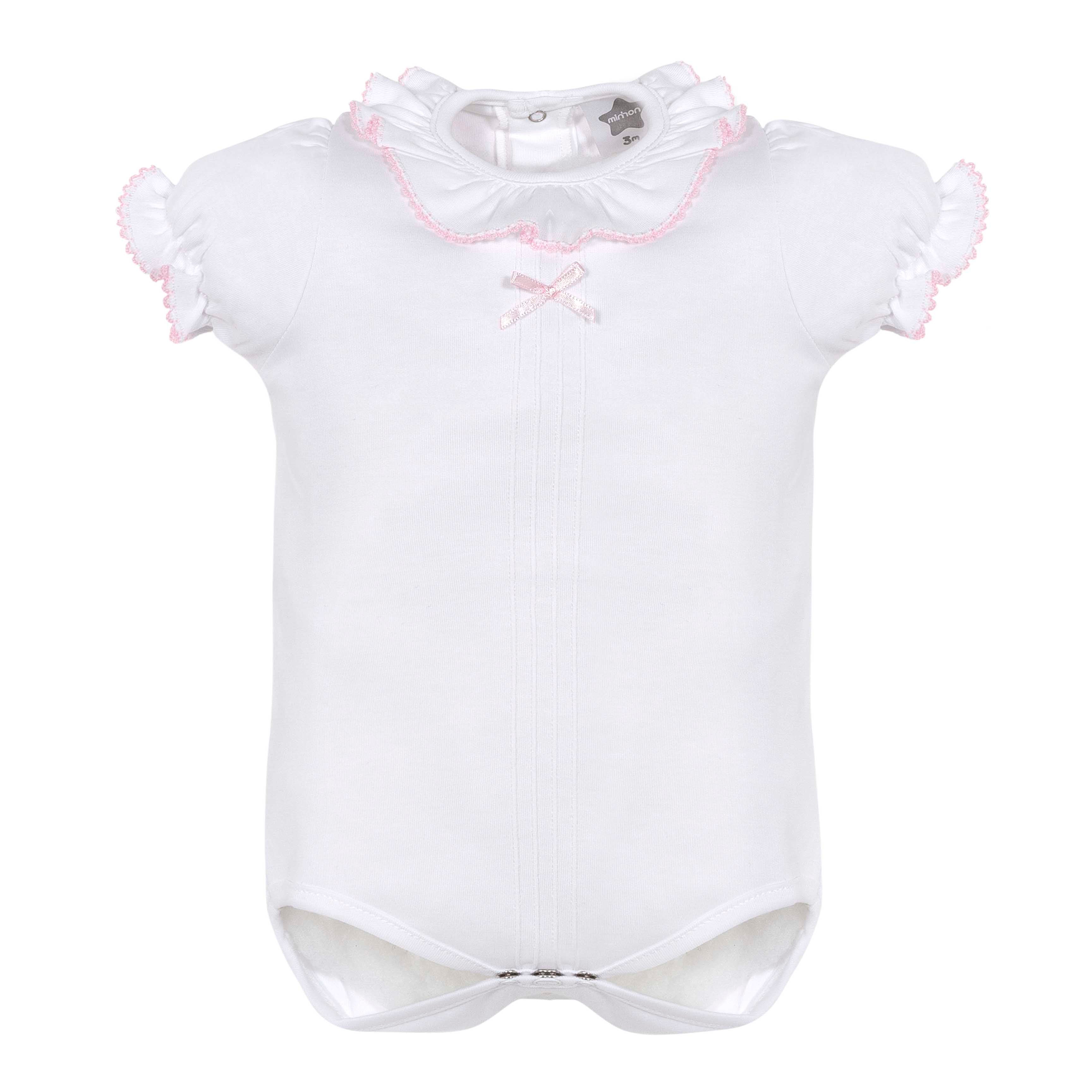 White Cotton Pink Trim Baby Girl Onesie - Little Threads Inc. Children's Clothing