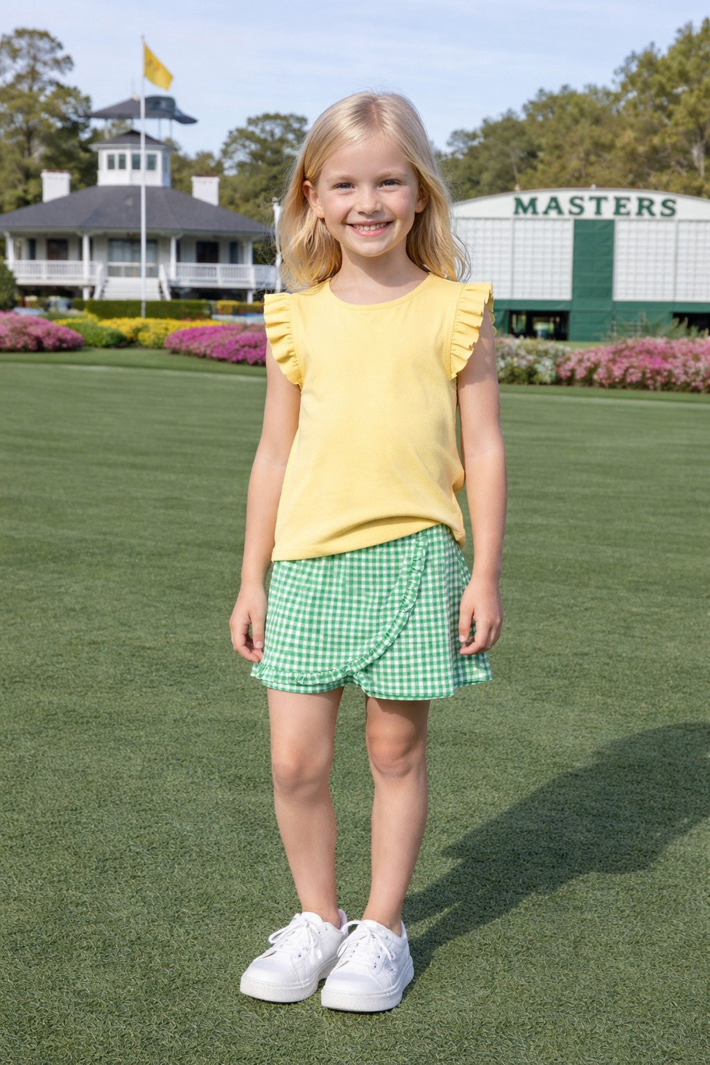 Green checks girl's skort - Little Threads Inc. Children's Clothing
