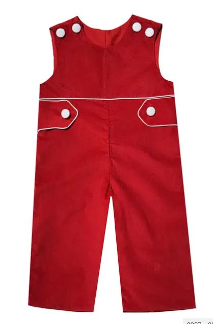 Christmas Red corduroy Boy Overall with straight legs - Little Threads Inc. Children's Clothing