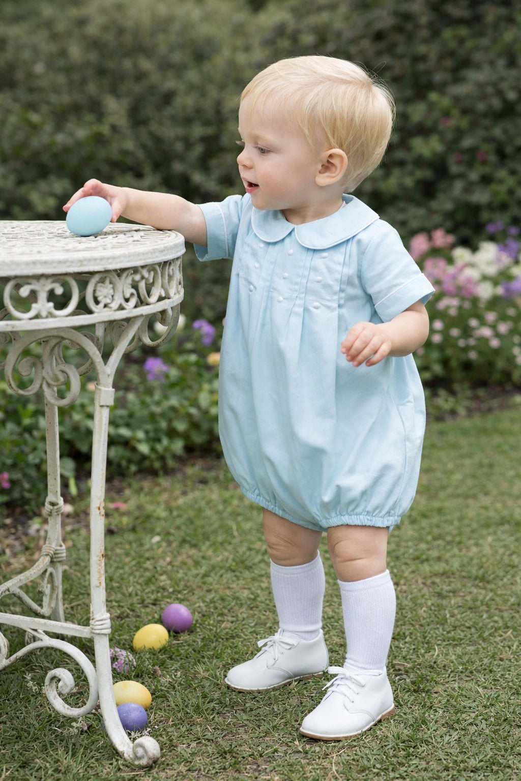 Mint Baby Boy Embroidery Dots Romper