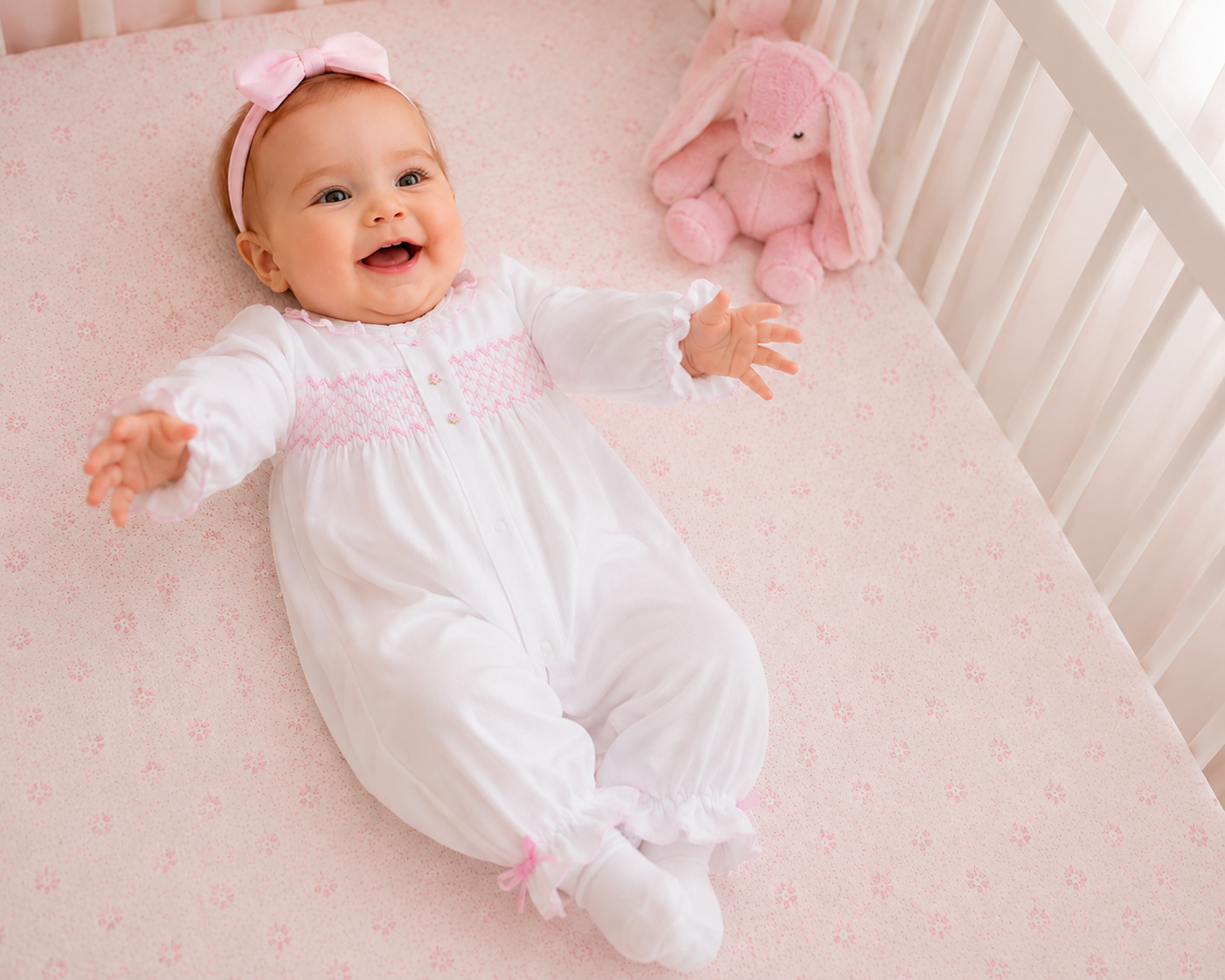 White Smocked Baby Girl Pima Cotton Converter w/ Ruffles