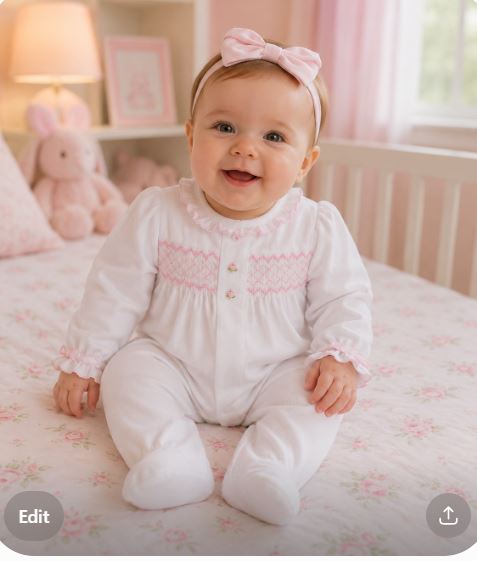 Baby Girl's White Hand Smocked Footie