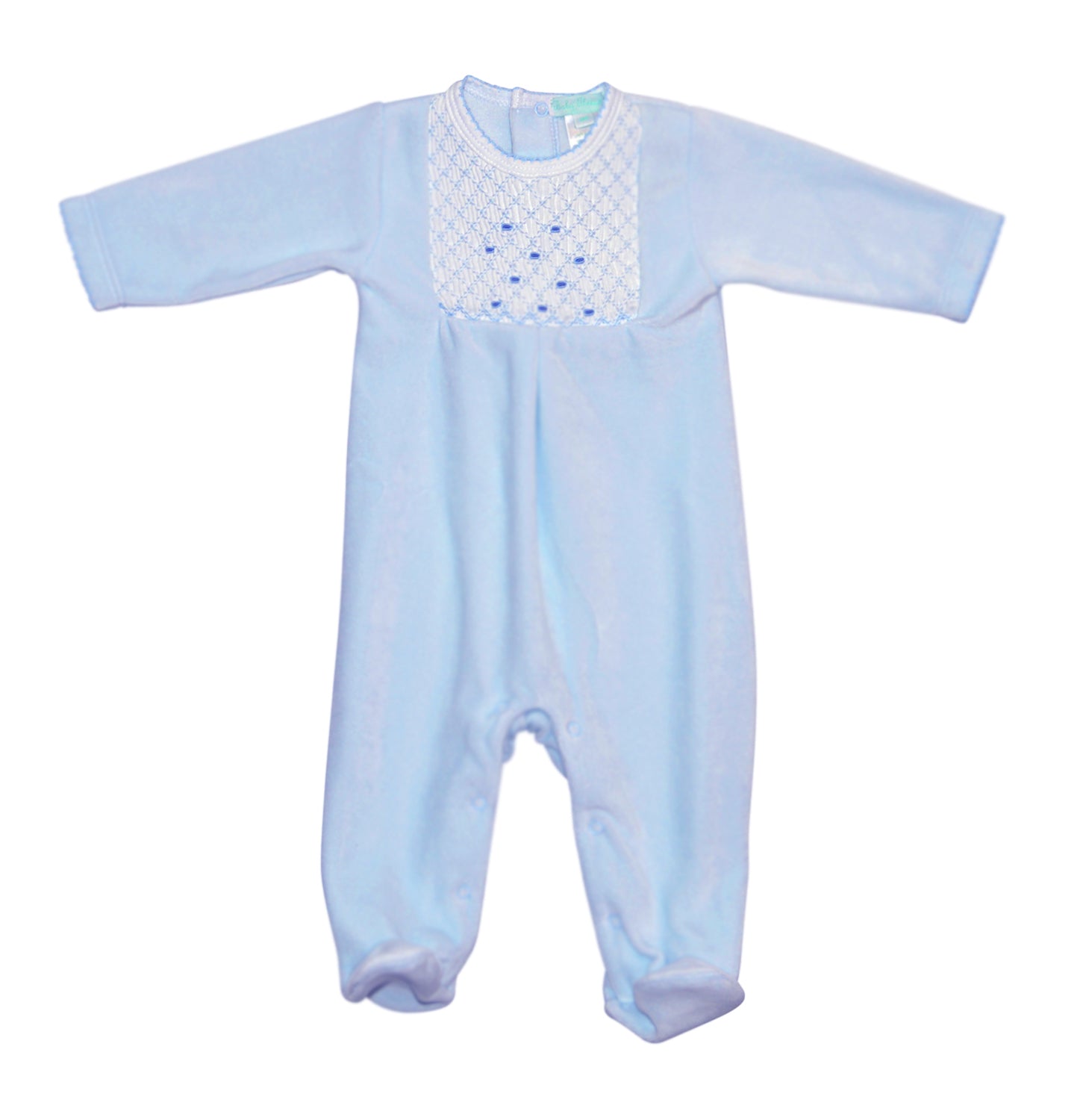 Blue Velour Smocked Baby Boy Pima Cotton Footie - Little Threads Inc. Children's Clothing