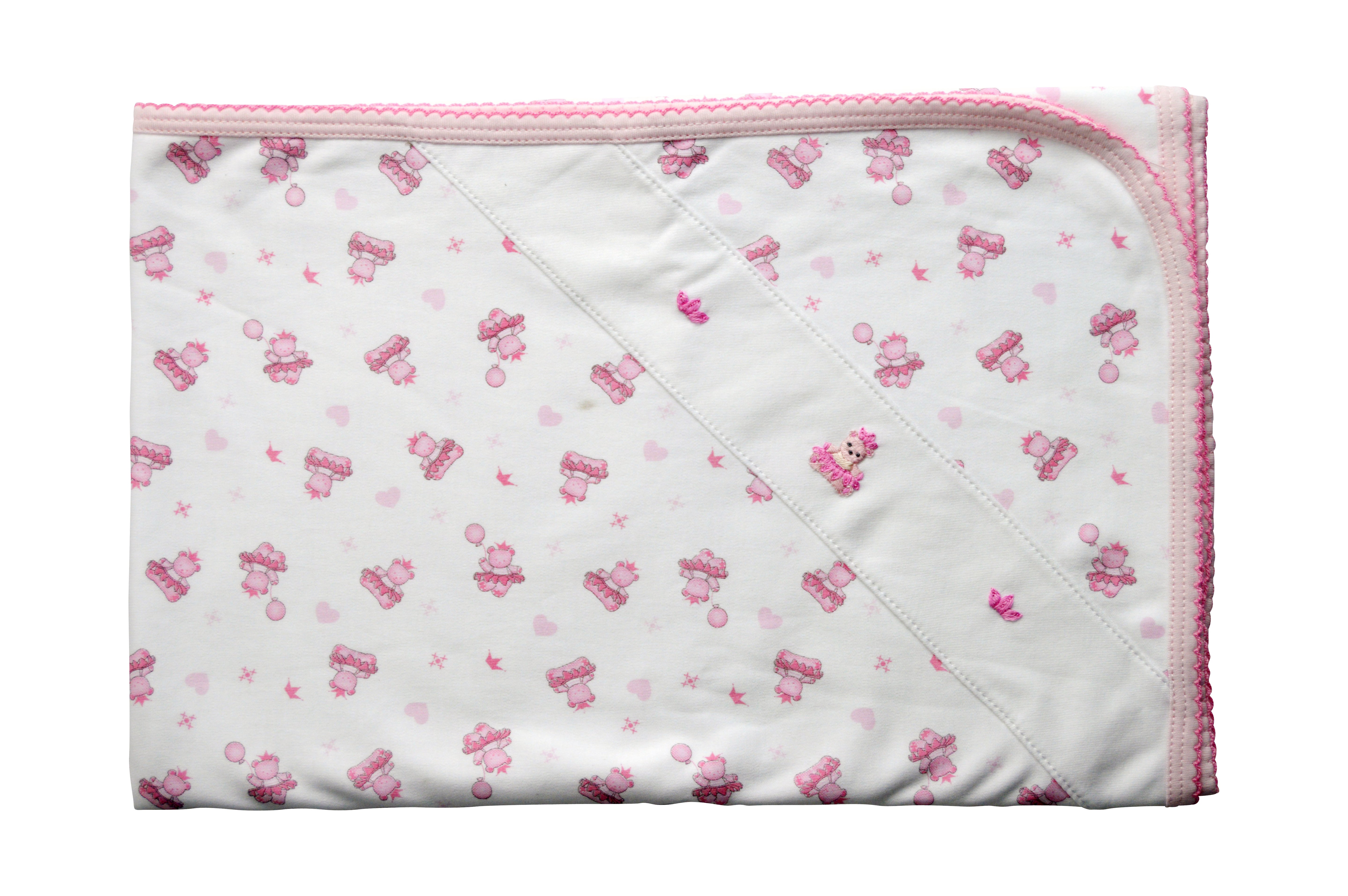 Pink King Bear Pima Cotton Baby Blanket - Little Threads Inc. Children's Clothing