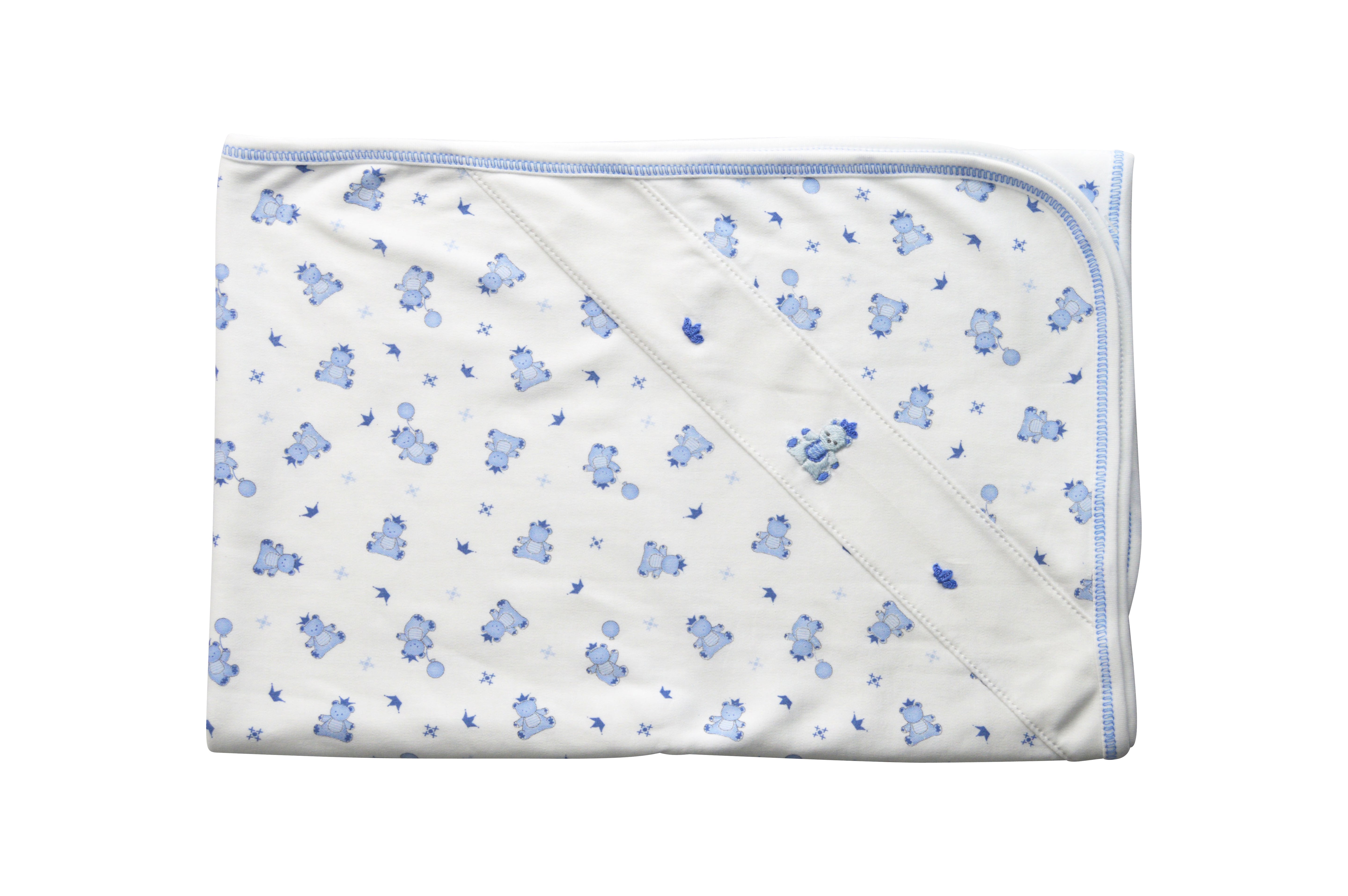 Blue King Bear Pima Cotton Baby Blanket - Little Threads Inc. Children's Clothing