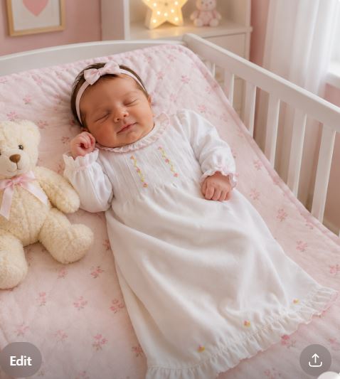 Baby Girl's Feathers and Rose Buds Daygown