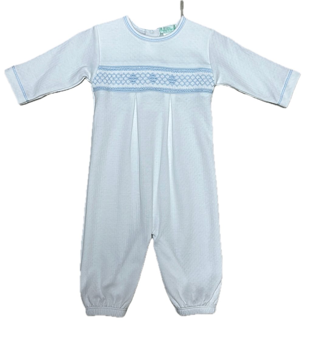 Baby Boy's White Jacquard Smocked converter gown - Little Threads Inc. Children's Clothing
