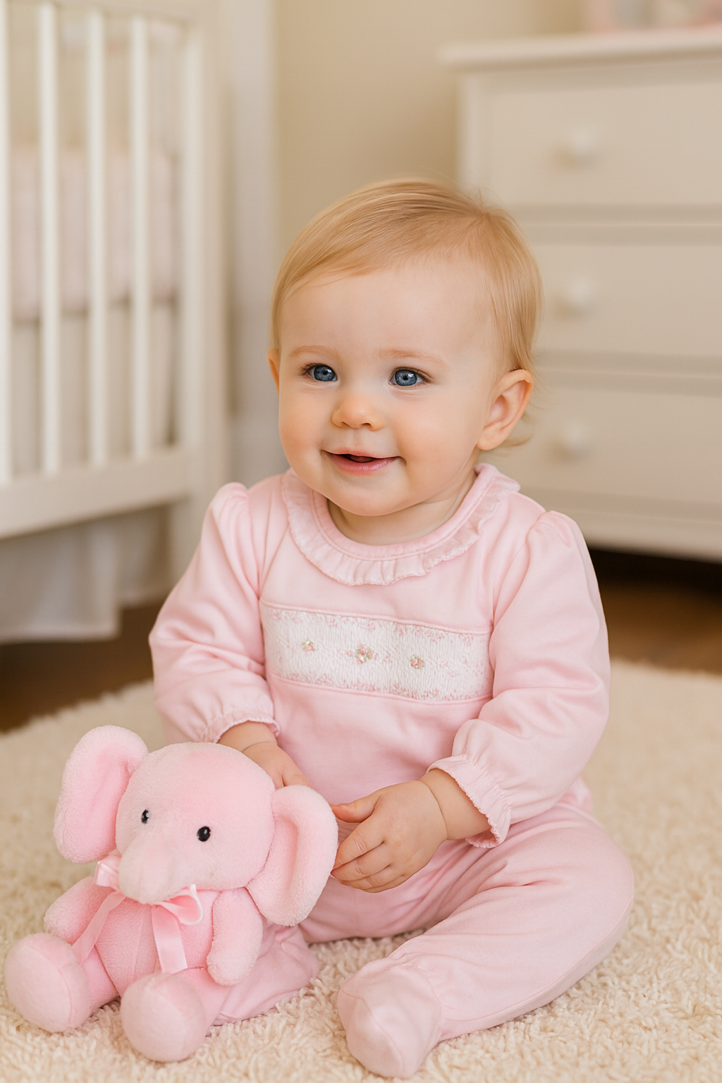 Baby Girl's Pink Smocked Flower Footie - Little Threads Inc. Children's Clothing