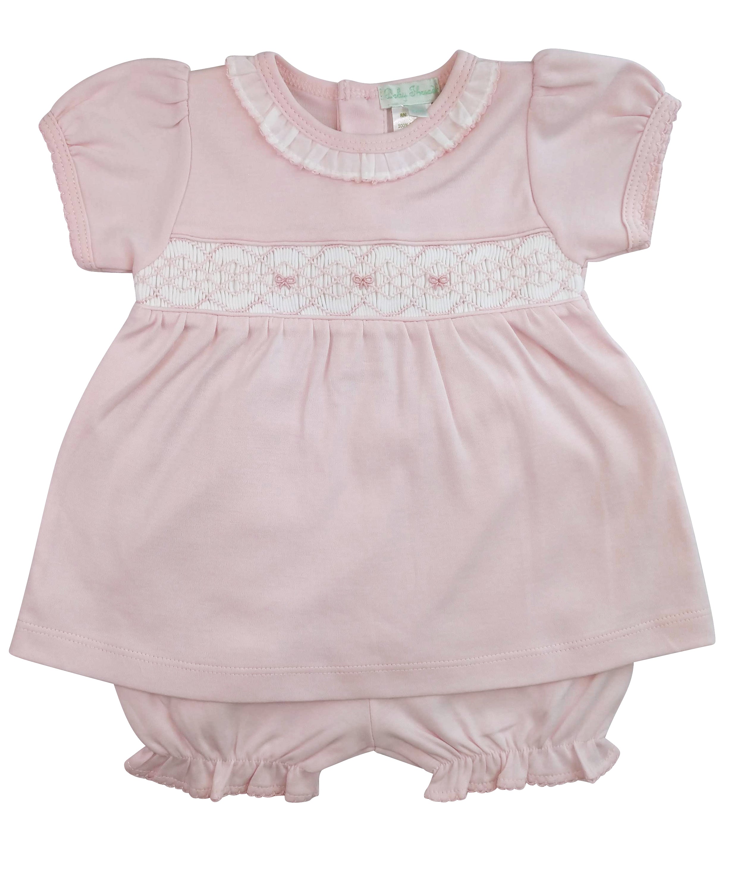 Bows Hand Smocked  Pima Cotton Dress Set - Little Threads Inc. Children's Clothing