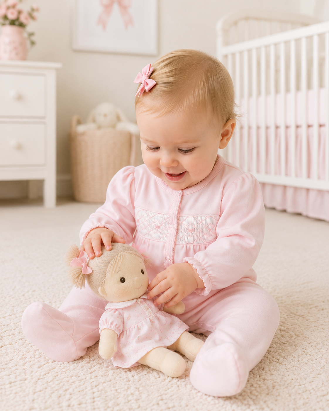 Baby Girl's Pink Smocked Bows Footie