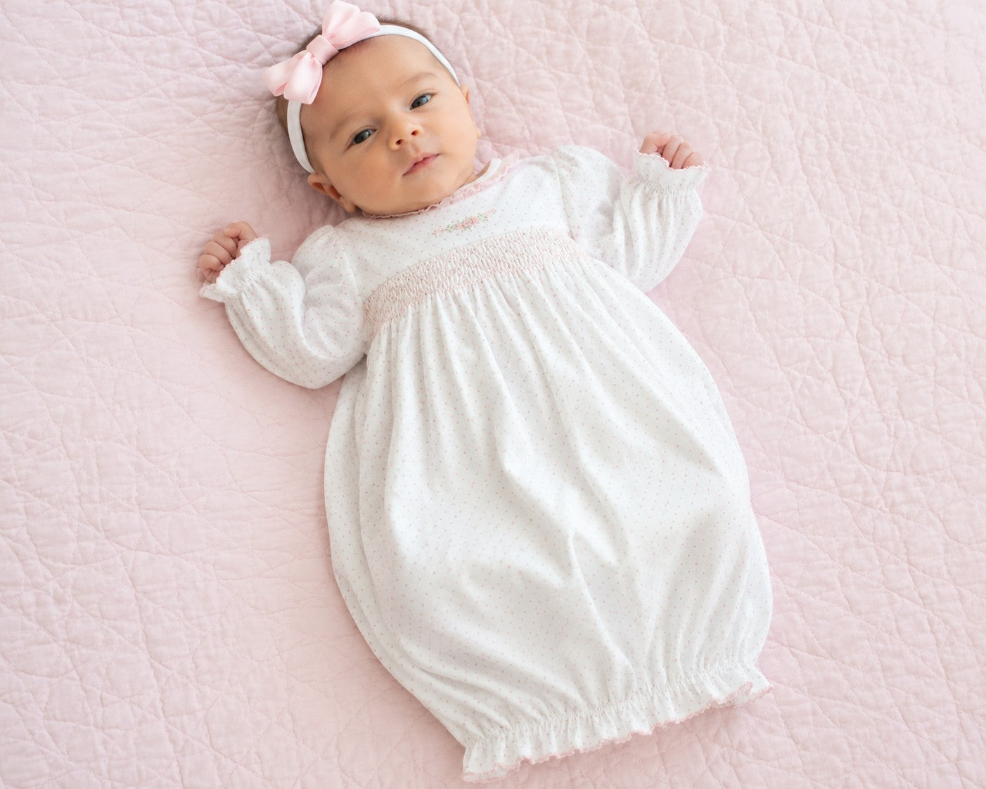 Baby Girl's Pink Dots Hand Smocked Daygown