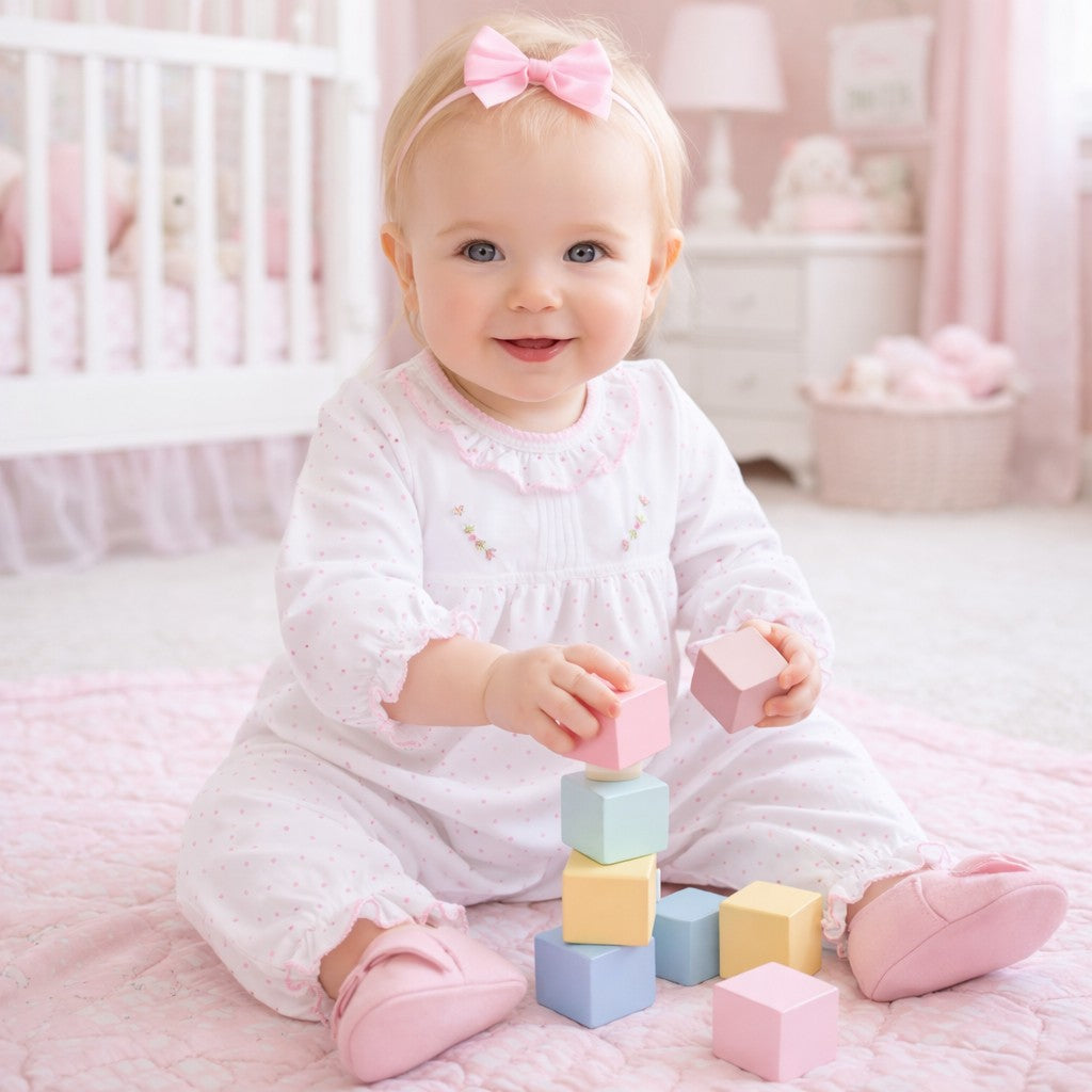 Rosebuds Dots Pima Cotton Baby Girl Converter gown - Little Threads Inc. Children's Clothing