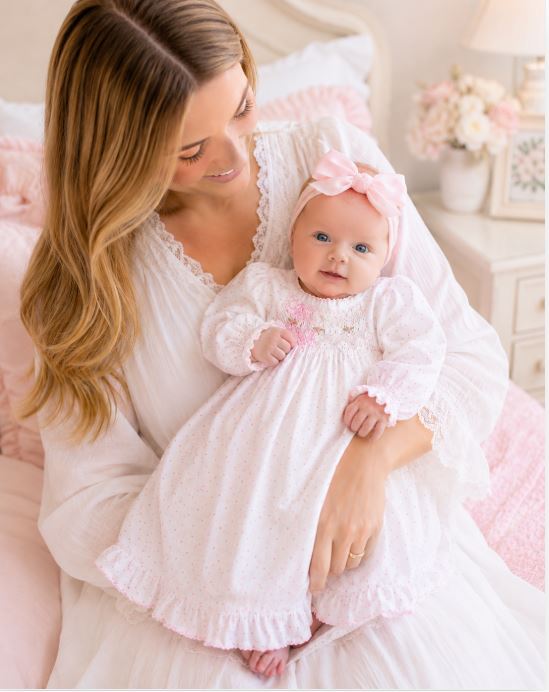 Rosebuds Dots Girl Smocked Gown