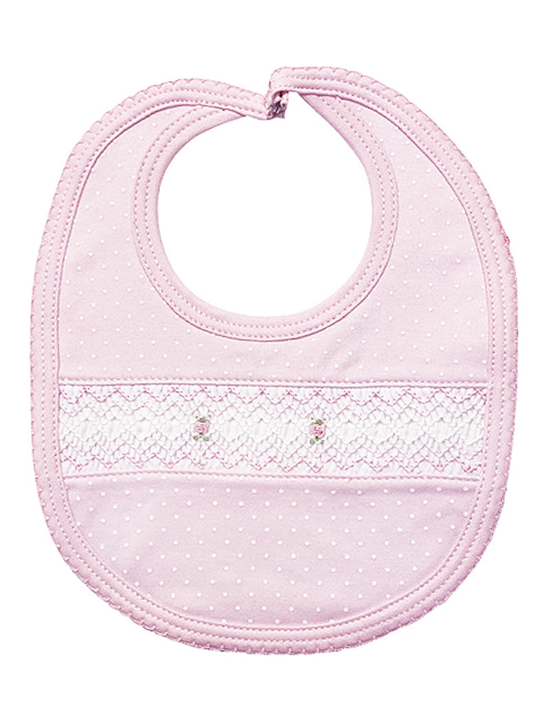 Pink Tiny Dots Girl Smocked Pima Cotton Baby Bib - Little Threads Inc. Children's Clothing
