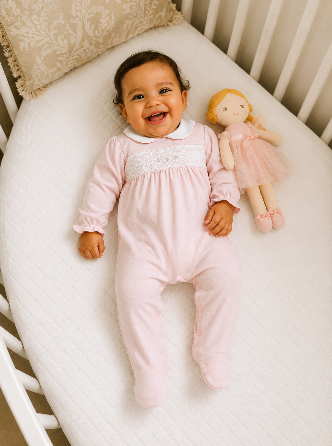 Baby Girl's Pink Hand Smocked Footie