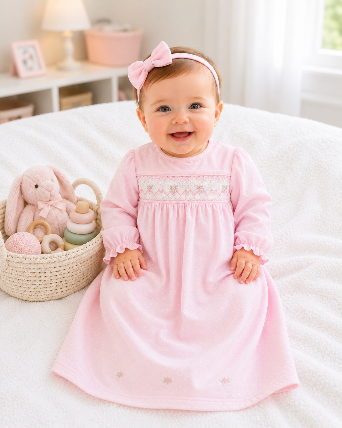 Baby Girl’s Smocked "Pink Tiny Dot" Daygown