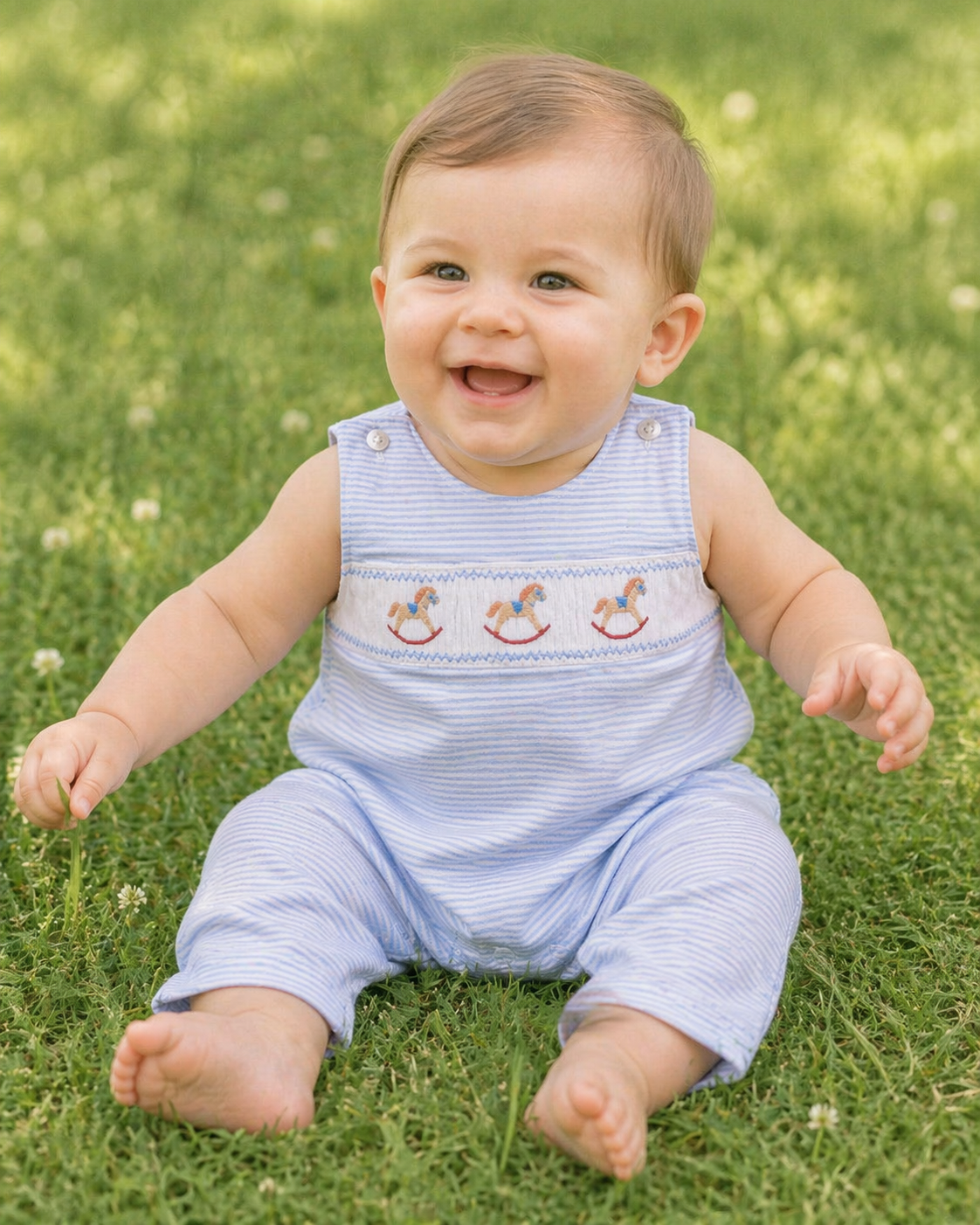 Rocking Horse Smocked Baby Overall - Little Threads Inc. Children's Clothing
