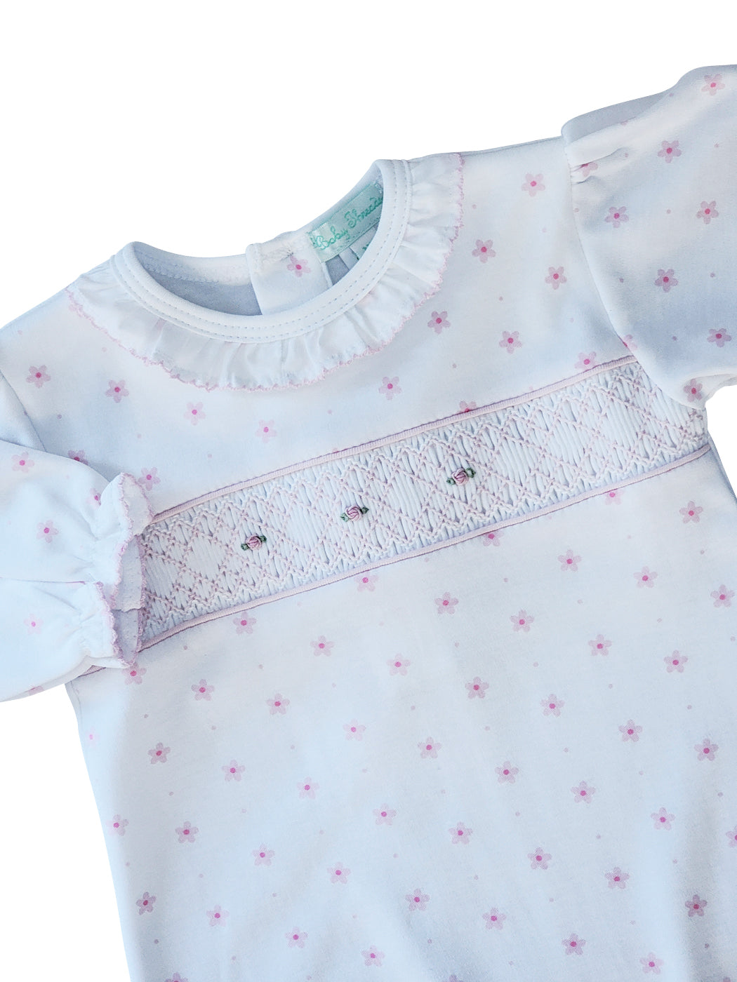 Pink Flower Print Baby Pima Cotton smocked gown - Little Threads Inc. Children's Clothing