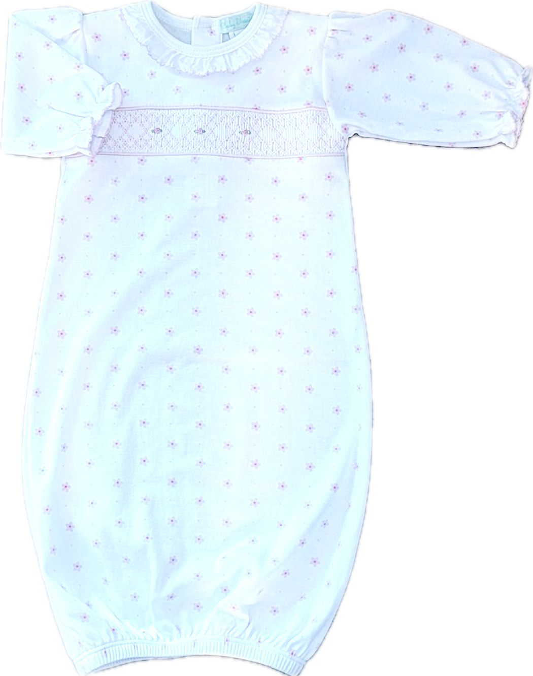 Pink Flower Print Baby Pima Cotton smocked gown - Little Threads Inc. Children's Clothing