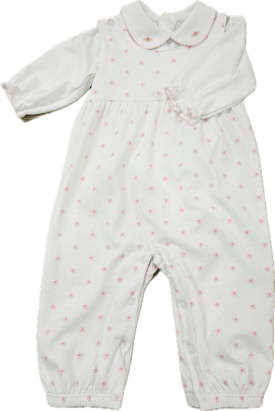 Baby Girl's Pink Flower Print Pima Cotton Overall & Onesie Set - Little Threads Inc. Children's Clothing