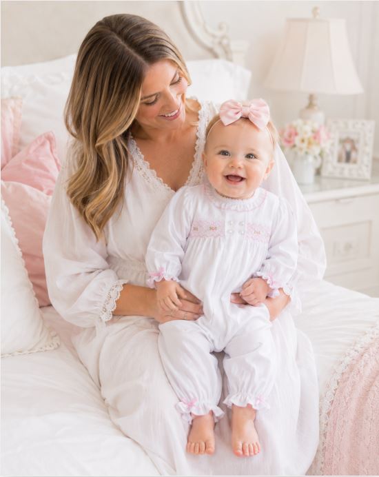 Baby Girl's "Celine and Tom" White Smocked Converter Gown