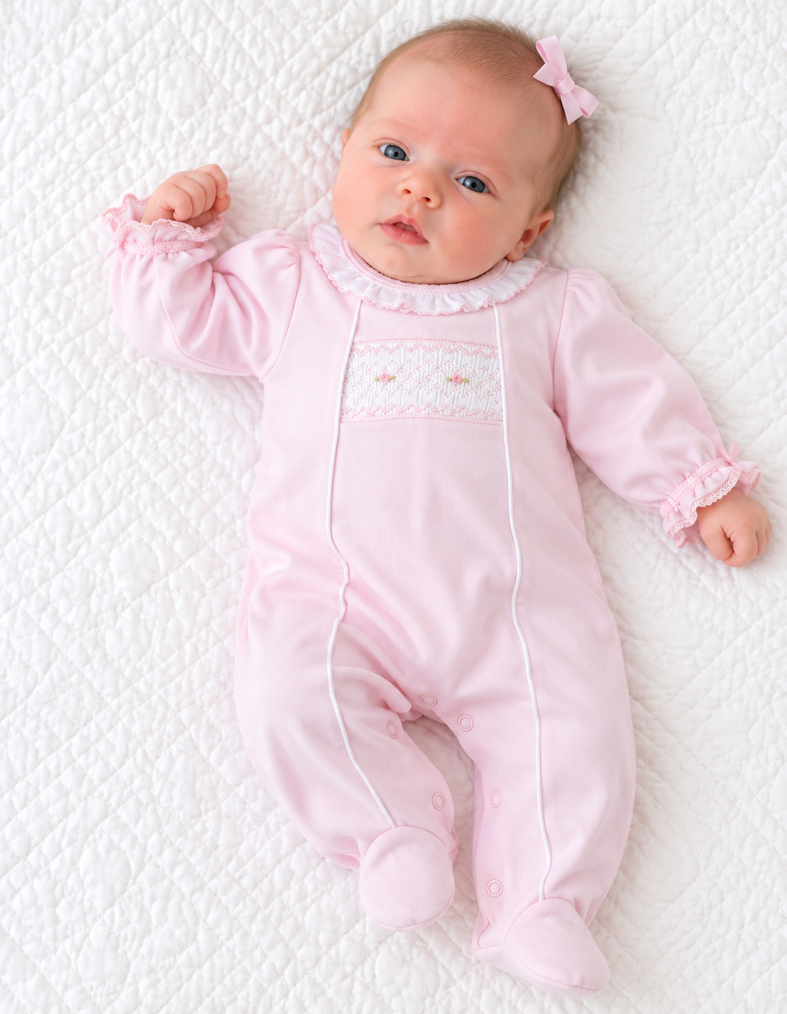 Pink Smocked Baby Footie
