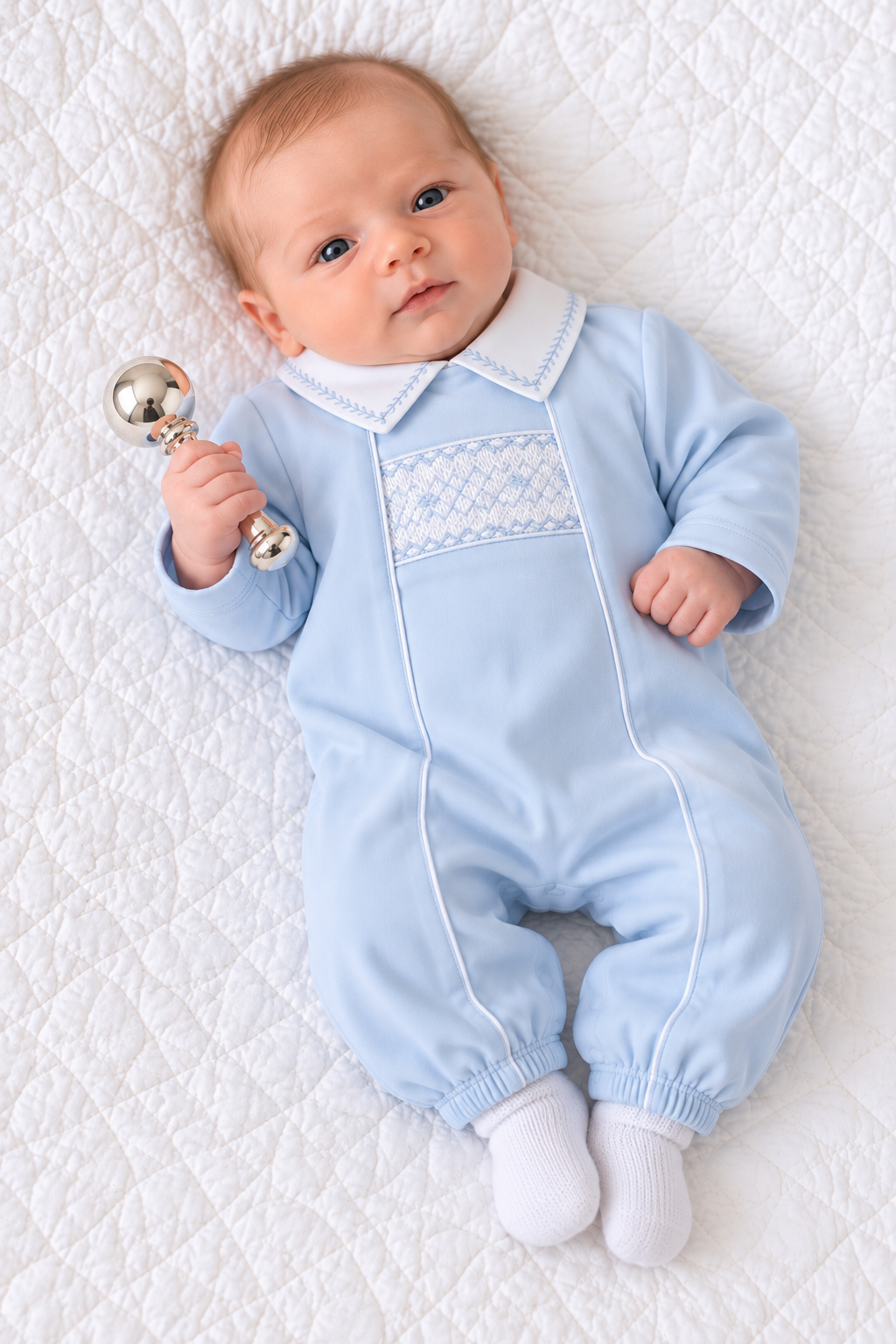 Baby Boy Pima cotton smocked converter gown