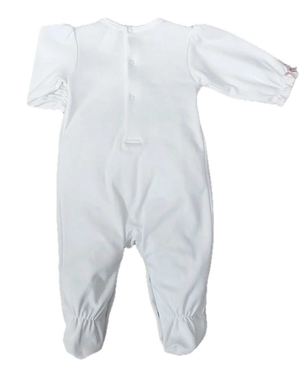 White Pima cotton baby girls smocked footie