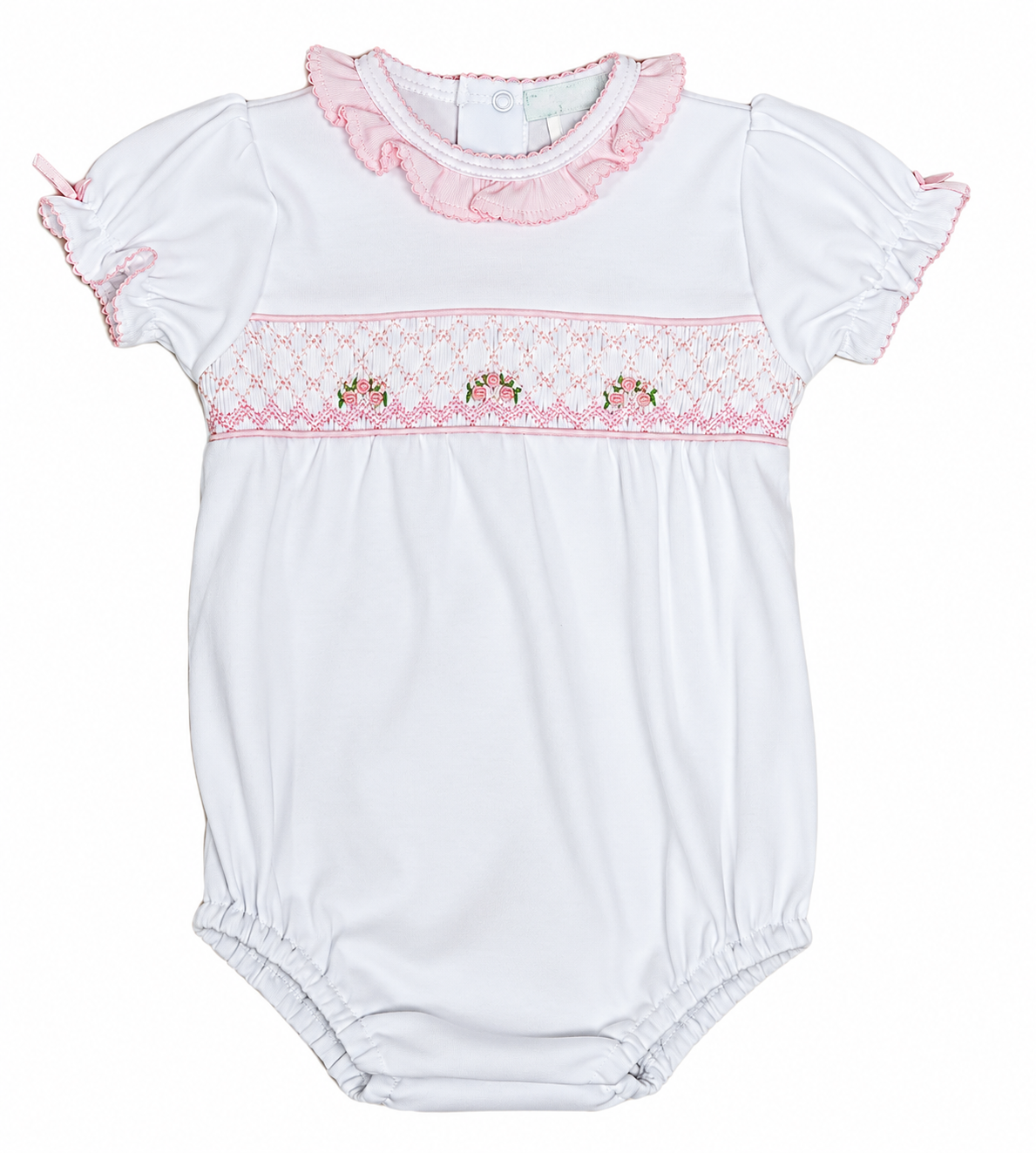 White Pima Cotton Baby Girl's Smocked bubble