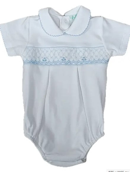 Eden Blue collection smocked baby boy bubble