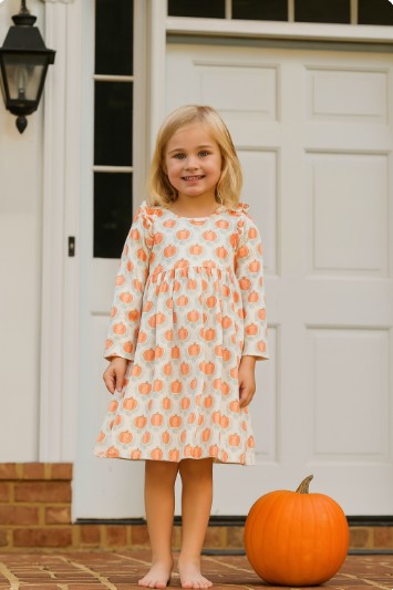 Pima Cotton Knit Pumpkin Ruffle Girl's Dress