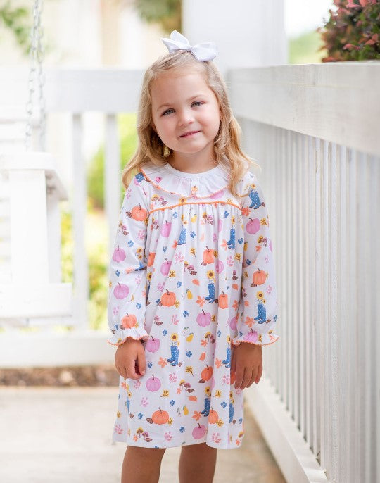 Fall Pumpkin Print Pima Cotton Girl's Float dress - Little Threads Inc. Children's Clothing