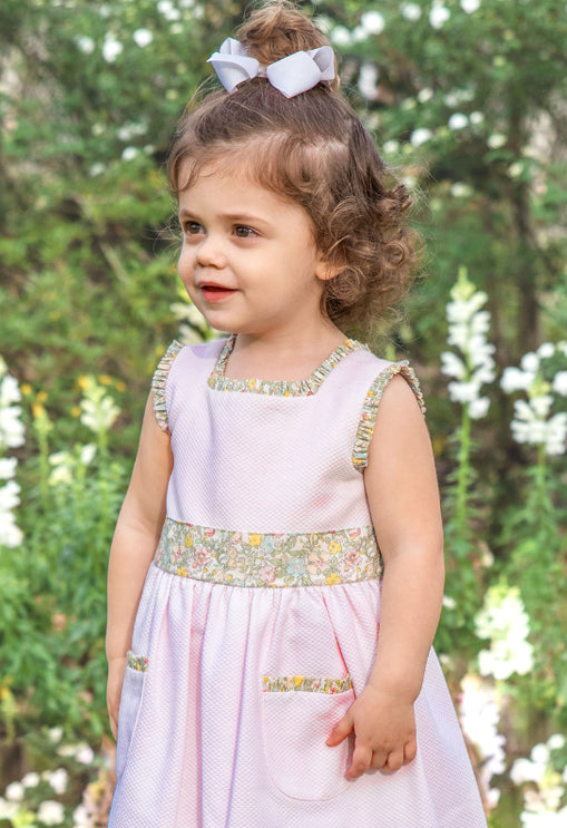 Spring Again Floral Pink Pique dress - Little Threads Inc. Children's Clothing