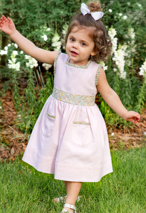 Spring Again Floral Pink Pique dress - Little Threads Inc. Children's Clothing