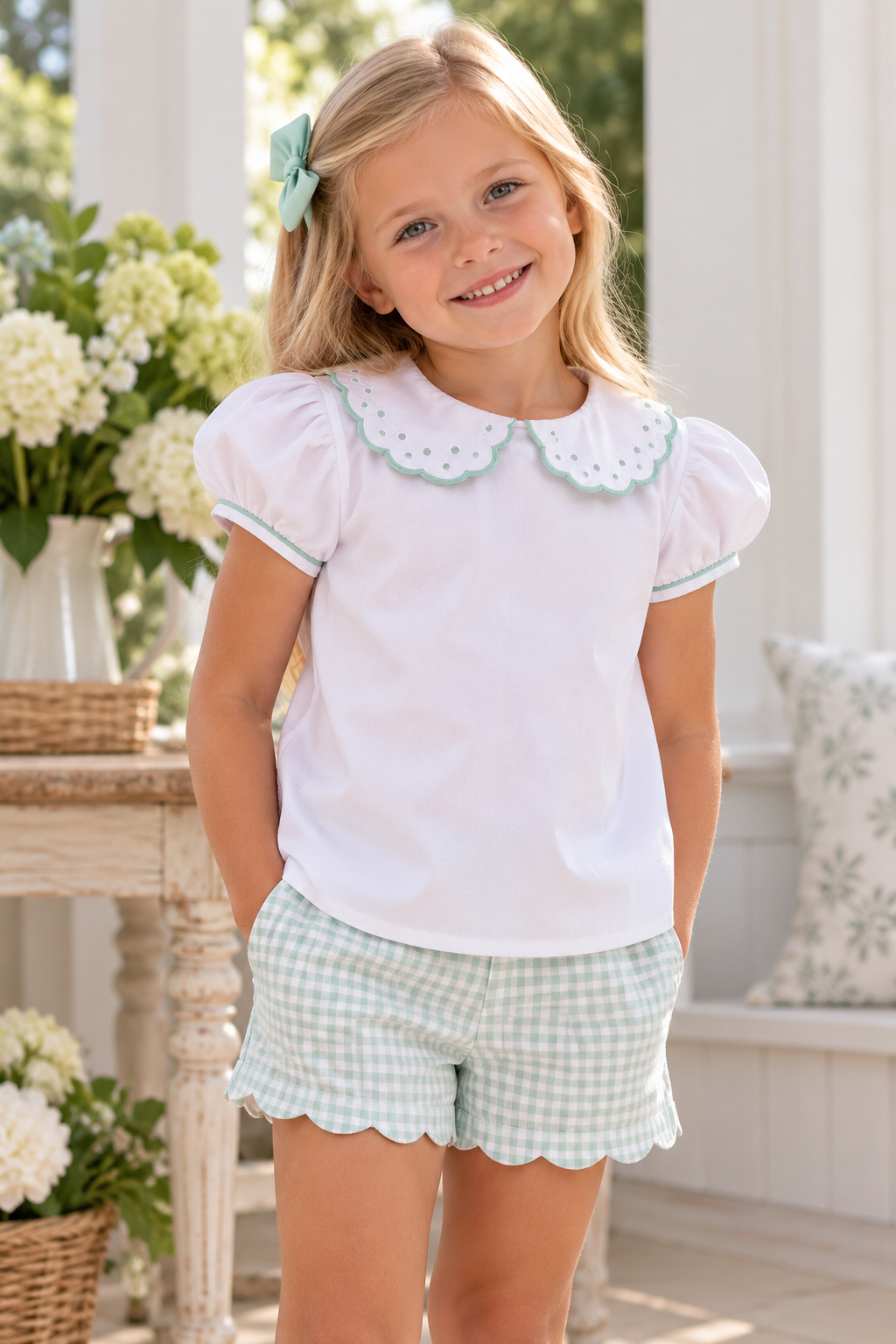 Green Dots Girls Pique Blouse - Little Threads Inc. Children's Clothing