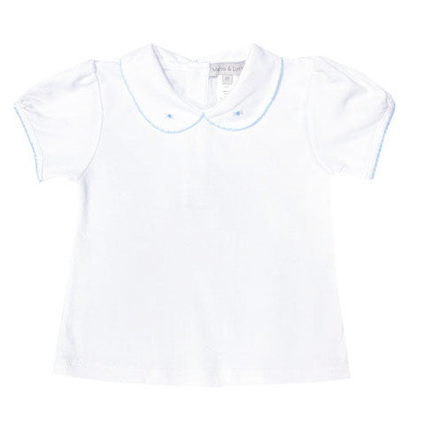 White Knit Blue Rose Blouse - Little Threads Inc. Children's Clothing