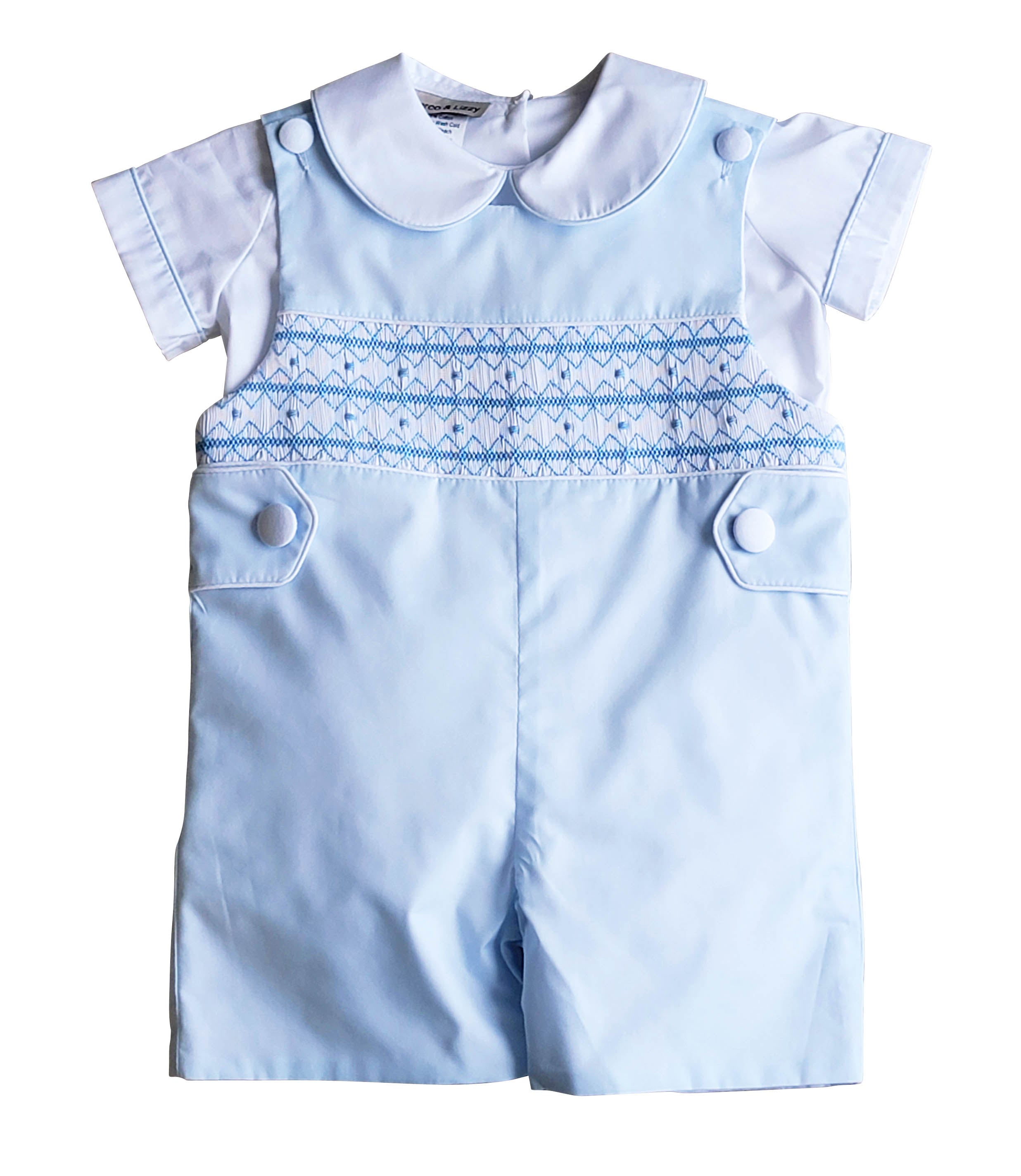 Emily & Jason Blue smocked baby boy's overall set - Little Threads Inc. Children's Clothing